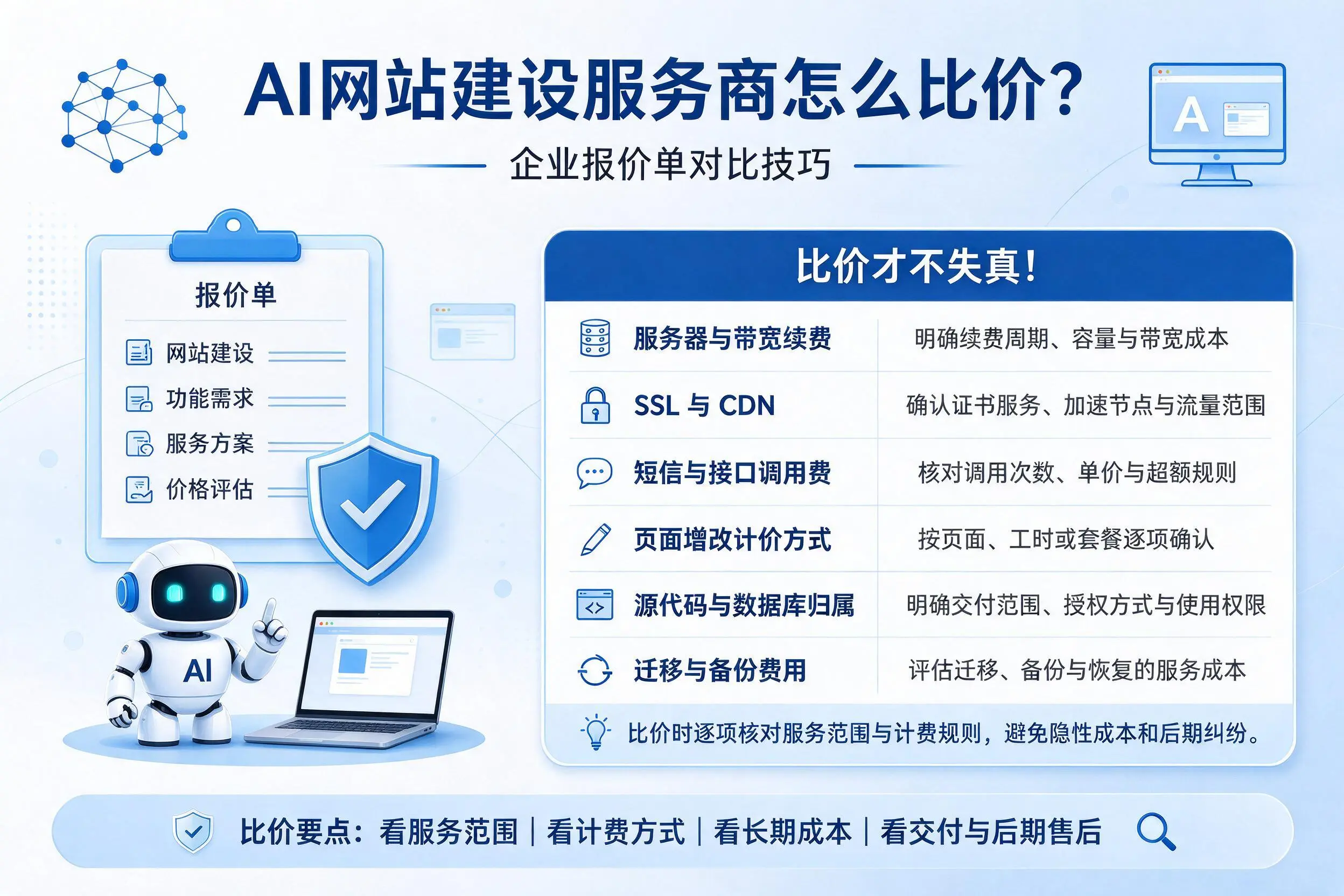 AI网站建设服务商怎么比价?海西企业报价单对比技巧
