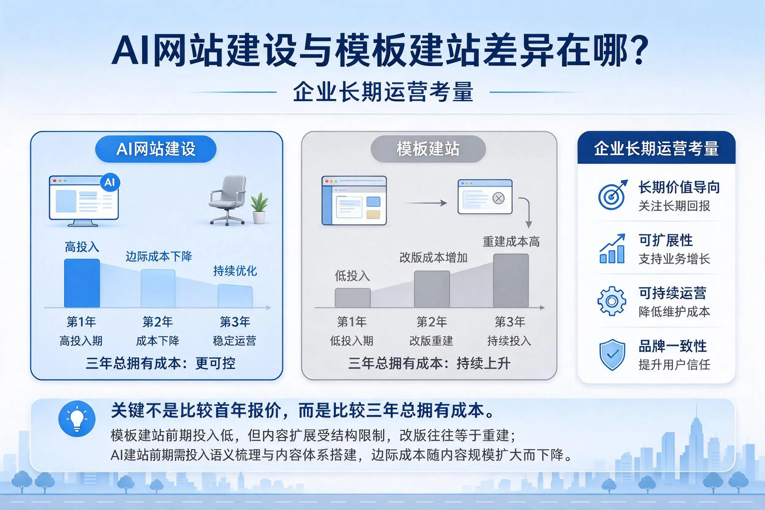 AI网站建设与模板建站差异在哪？海西企业长期运营考量